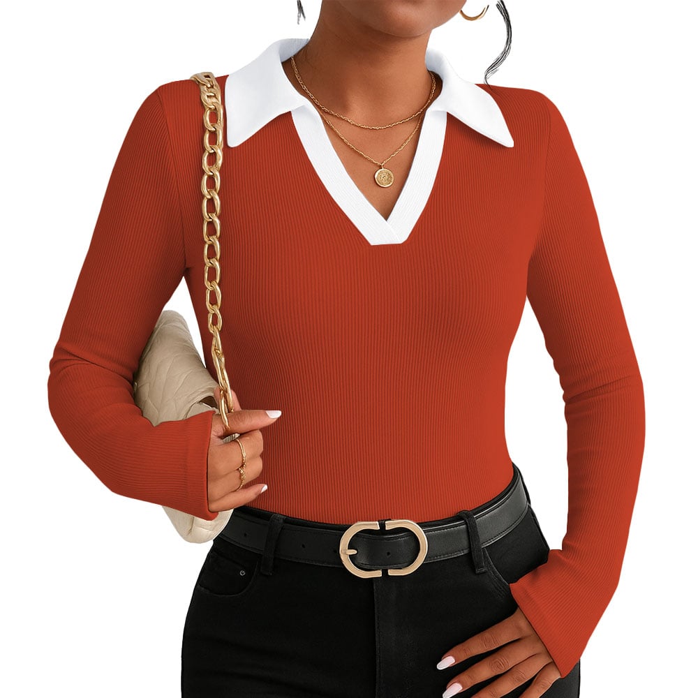 POLO MUJER CAMISERO BI MANGA LARGA SAB-16 RIB COLOR NARANJA - 1