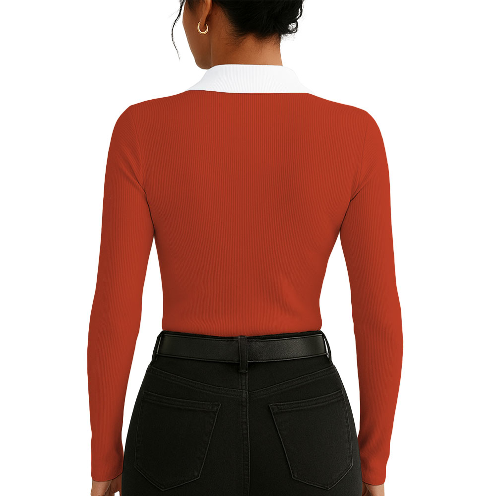 POLO MUJER CAMISERO BI MANGA LARGA SAB-16 RIB COLOR NARANJA - 2