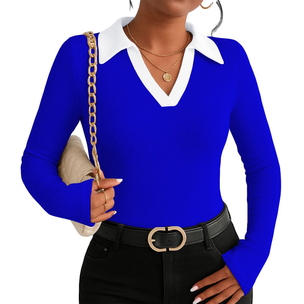 POLO MUJER CAMISERO BI MANGA LARGA SAB-16 RIB COLOR AZUL - 1