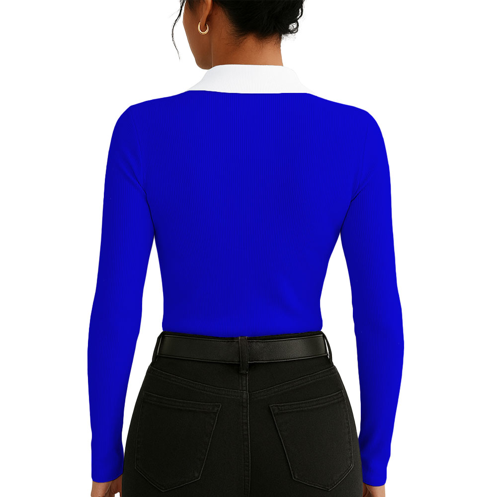 POLO MUJER CAMISERO BI MANGA LARGA SAB-16 RIB COLOR AZUL - 2