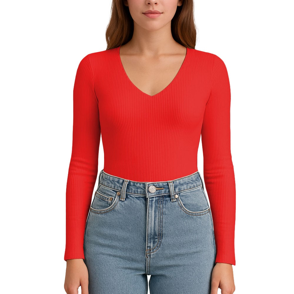 POLO M.LARGA CUELLO V RIB ACANALADO CON FORRO LUL810 FAB-17 COLOR ROJO - 1
