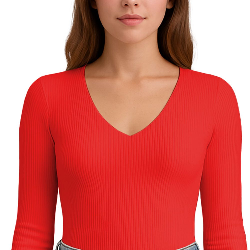 POLO M.LARGA CUELLO V RIB ACANALADO CON FORRO LUL810 FAB-17 COLOR ROJO - 3