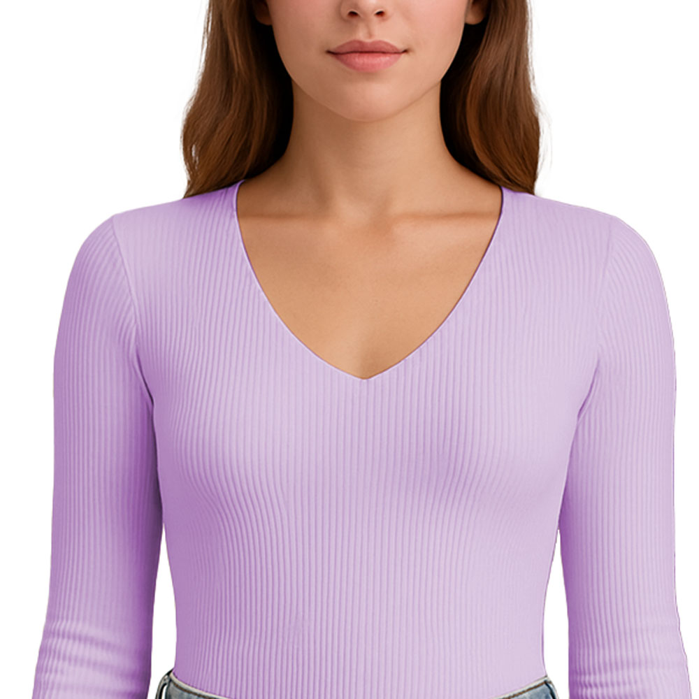 POLO M.LARGA CUELLO V RIB ACANALADO CON FORRO LUL810 FAB-17 COLOR LILA - 3