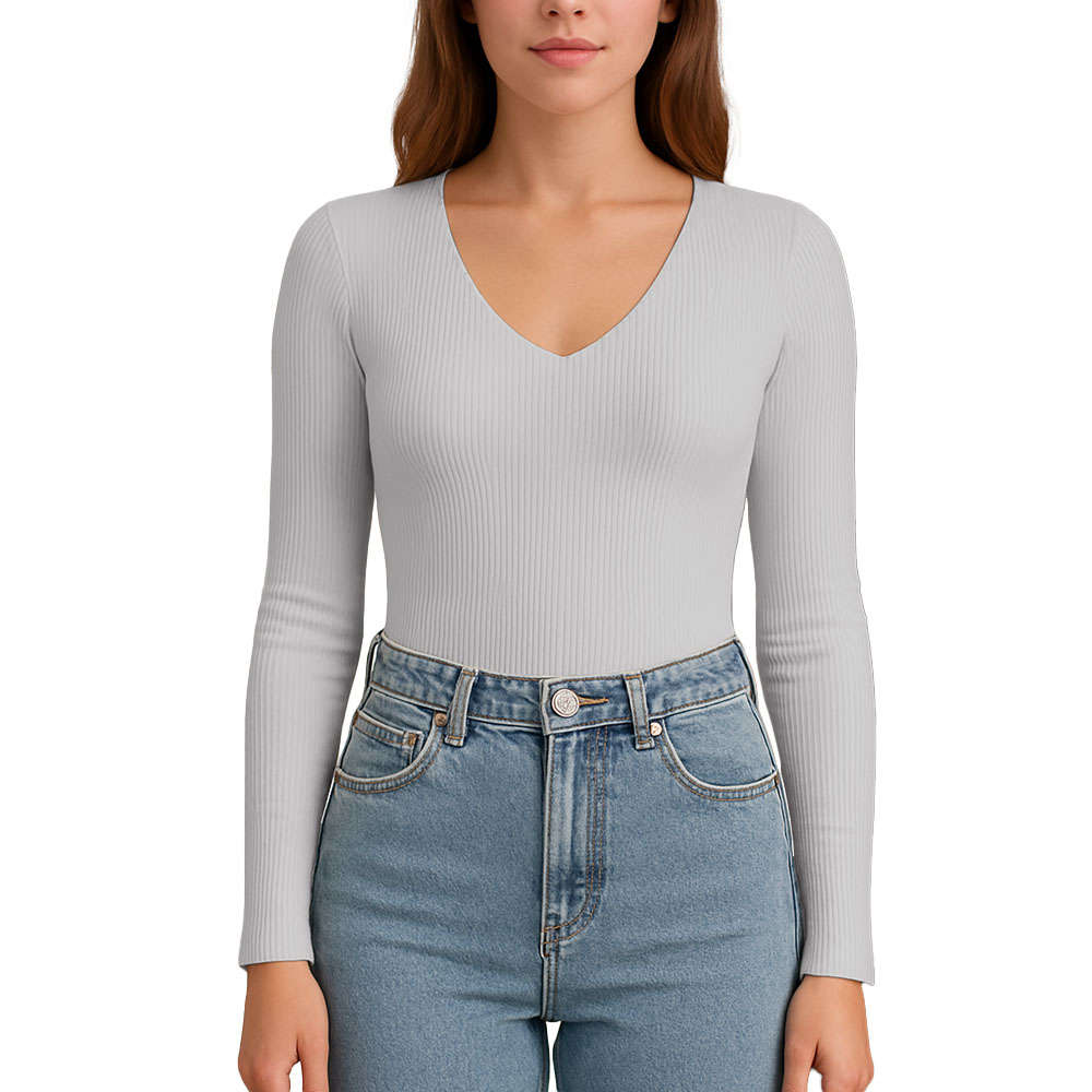 POLO M.LARGA CUELLO V RIB ACANALADO CON FORRO LUL810 FAB-17 COLOR GRIS - 1