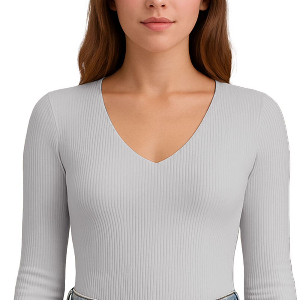 POLO M.LARGA CUELLO V RIB ACANALADO CON FORRO LUL810 FAB-17 COLOR GRIS - 3