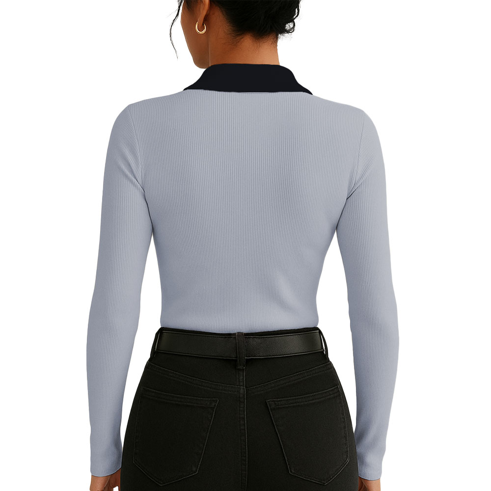 POLO MUJER CAMISERO BI MANGA LARGA SAB-16 RIB COLOR GRIS - 2