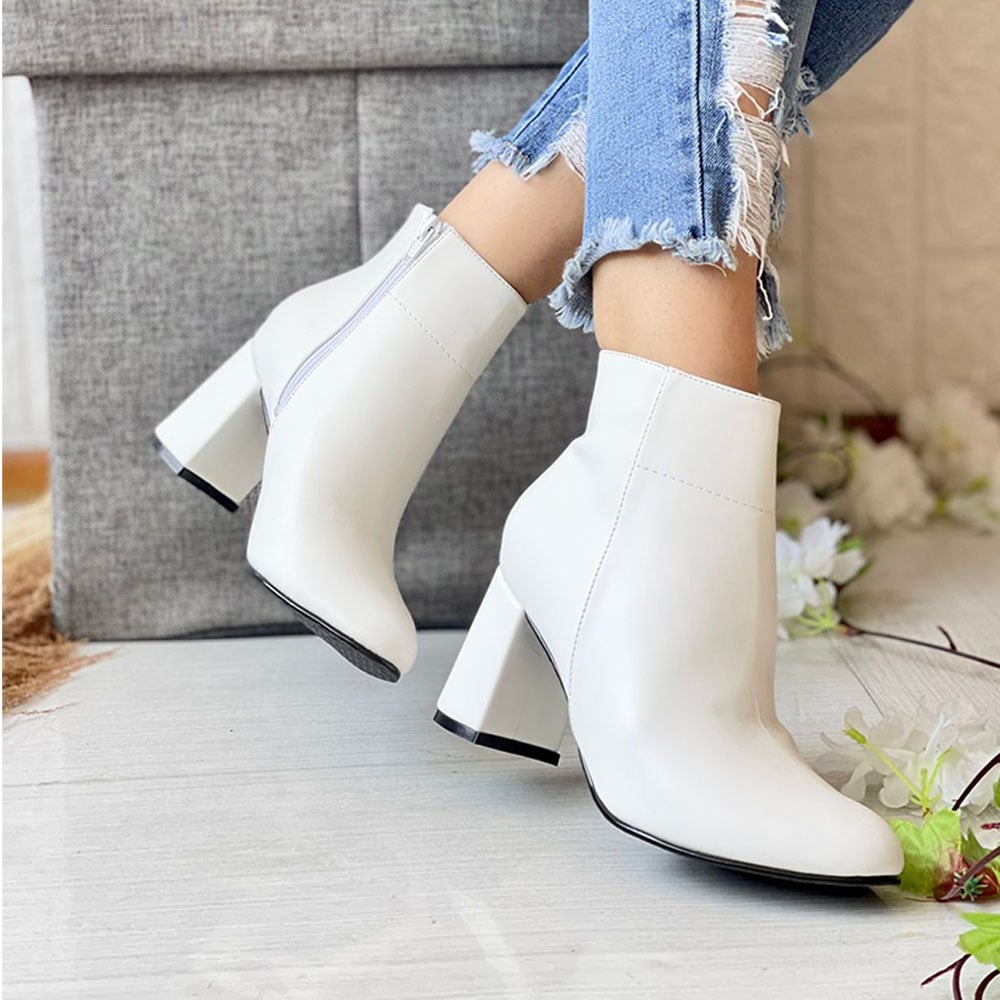 BOTIN MUJER CLASICA TACO 7 2086-60 COLOR BLANCO - 2