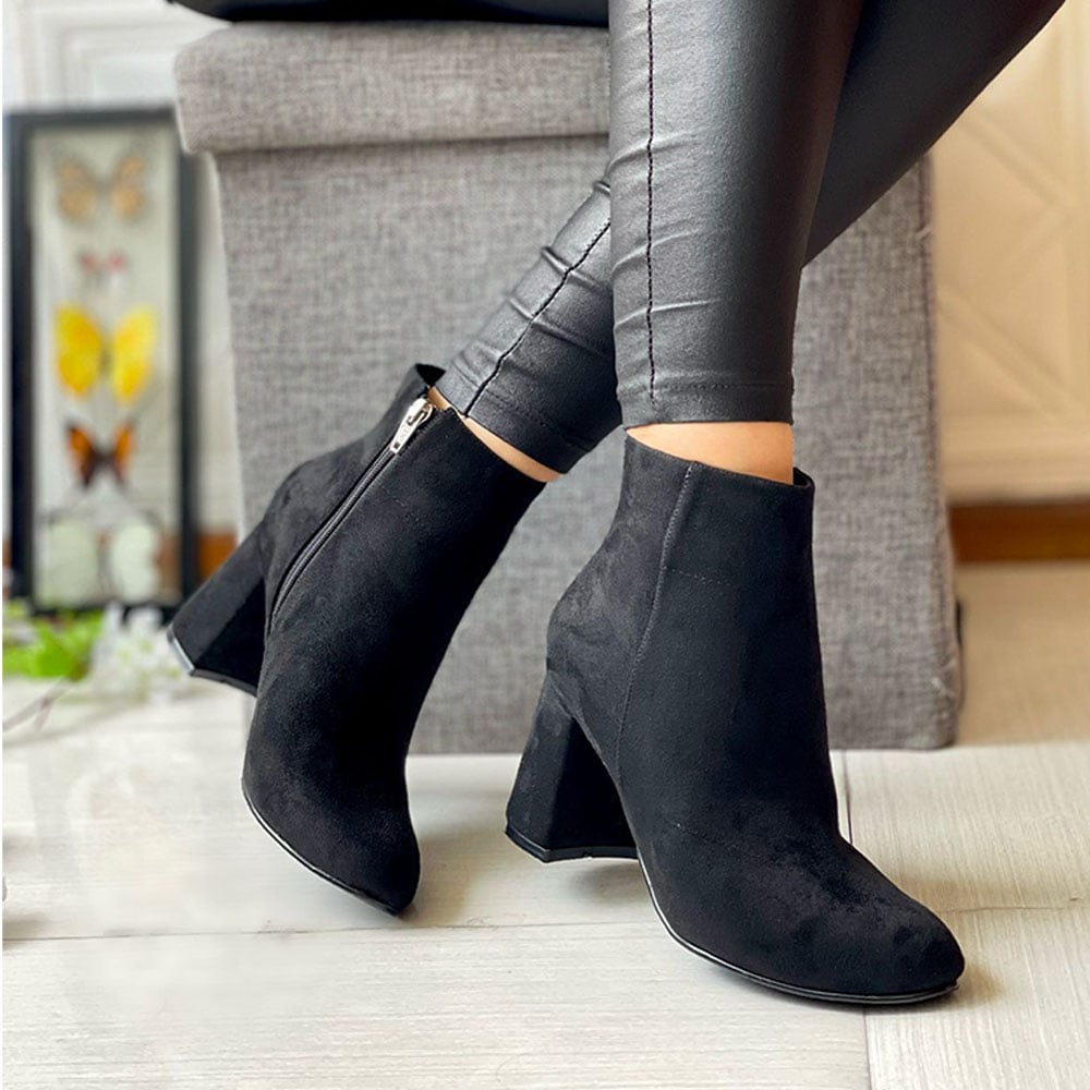 BOTIN MUJER CLASICA GAMUZA TACO 7 2086-60 COLOR NEGRO - 2