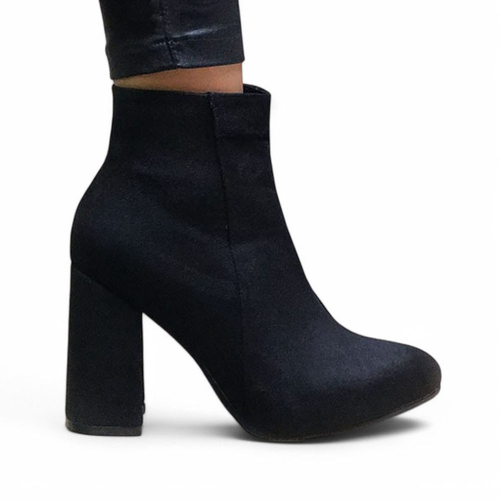 BOTIN MUJER CLASICA GAMUZA TACO 9 2086-60 COLOR NEGRO - 2