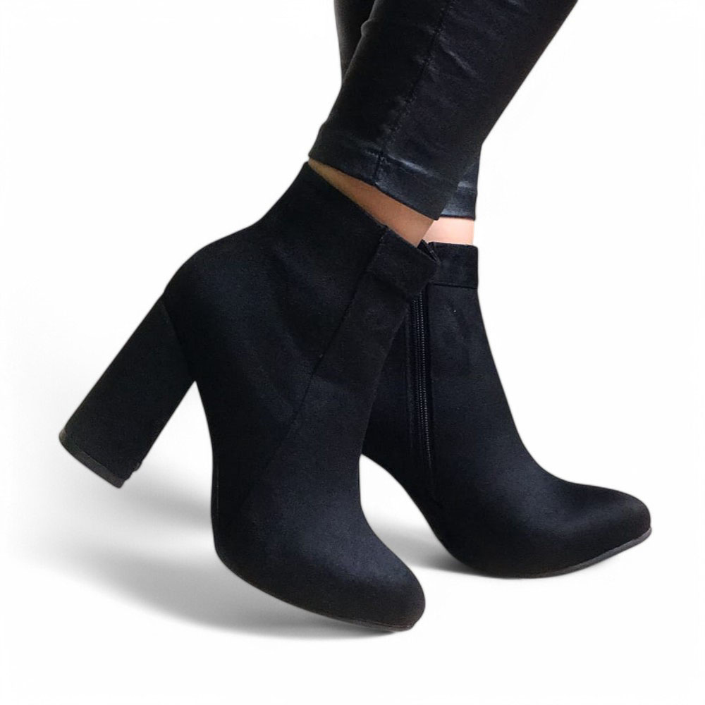 BOTIN MUJER CLASICA GAMUZA TACO 9 2086-60 COLOR NEGRO - 3