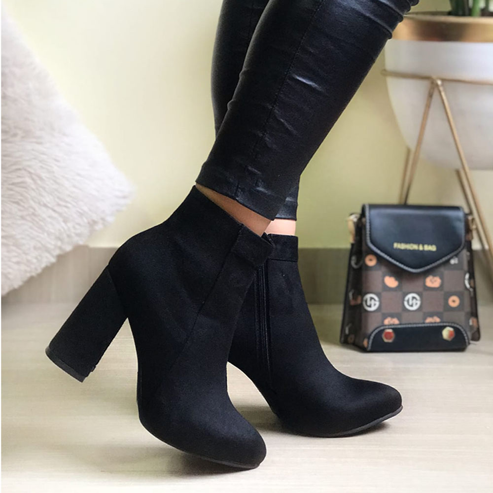 BOTIN MUJER CLASICA GAMUZA TACO 9 2086-60 COLOR NEGRO - 4