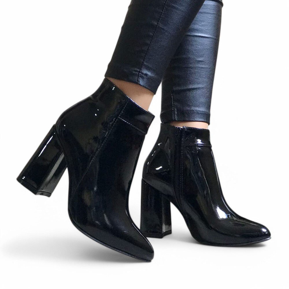 BOTIN MUJER CLASICA CHAROL TACO 9 2086-60 COLOR NEGRO - 5