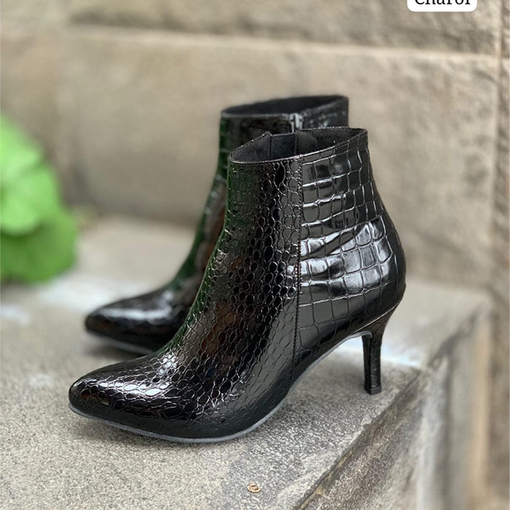 BOTIN MUJER BIOCUERO LABRADO 2086-65 TACO 7 COLOR NEGRO - 2