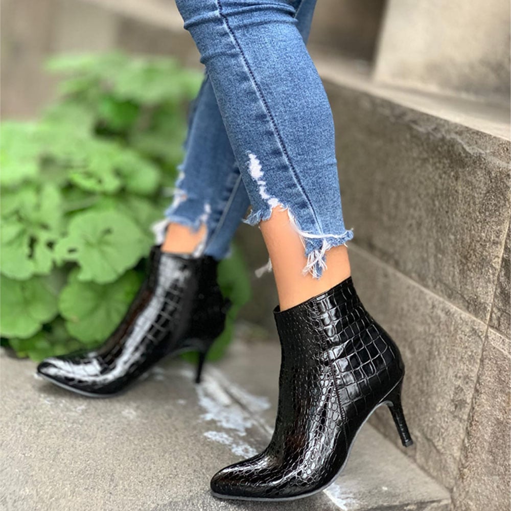 BOTIN MUJER BIOCUERO LABRADO 2086-65 TACO 7 COLOR NEGRO - 3
