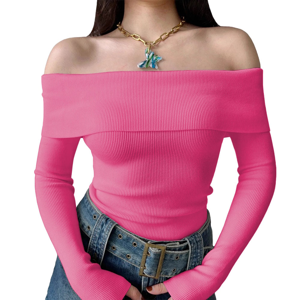 POLO MUJER RUMBERA MANGA LARGA RIB GRUESO NEW 710-16 COLOR SALMON - 1
