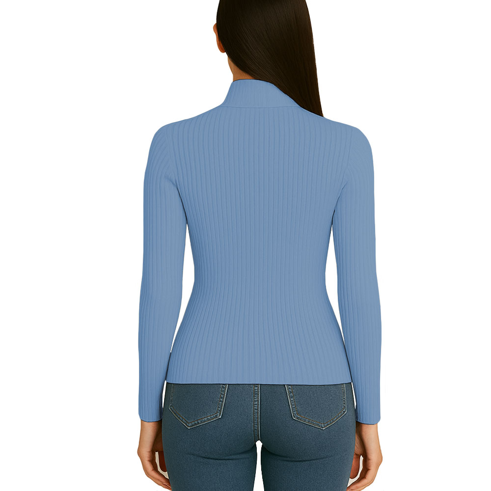 POLO MUJER CAFARENA MANGA LARGA RIB GRUESO TIC-13 COLOR CELESTE - 3