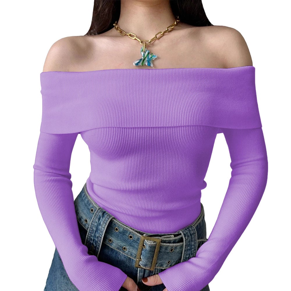 POLO MUJER RUMBERA MANGA LARGA RIB GRUESO NEW 710-16 COLOR LILA - 1