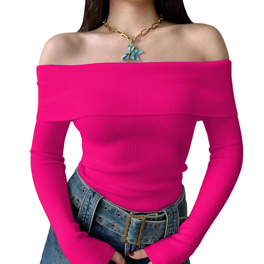 POLO MUJER RUMBERA MANGA LARGA RIB GRUESO NEW 710-16 COLOR FUCSIA - 1