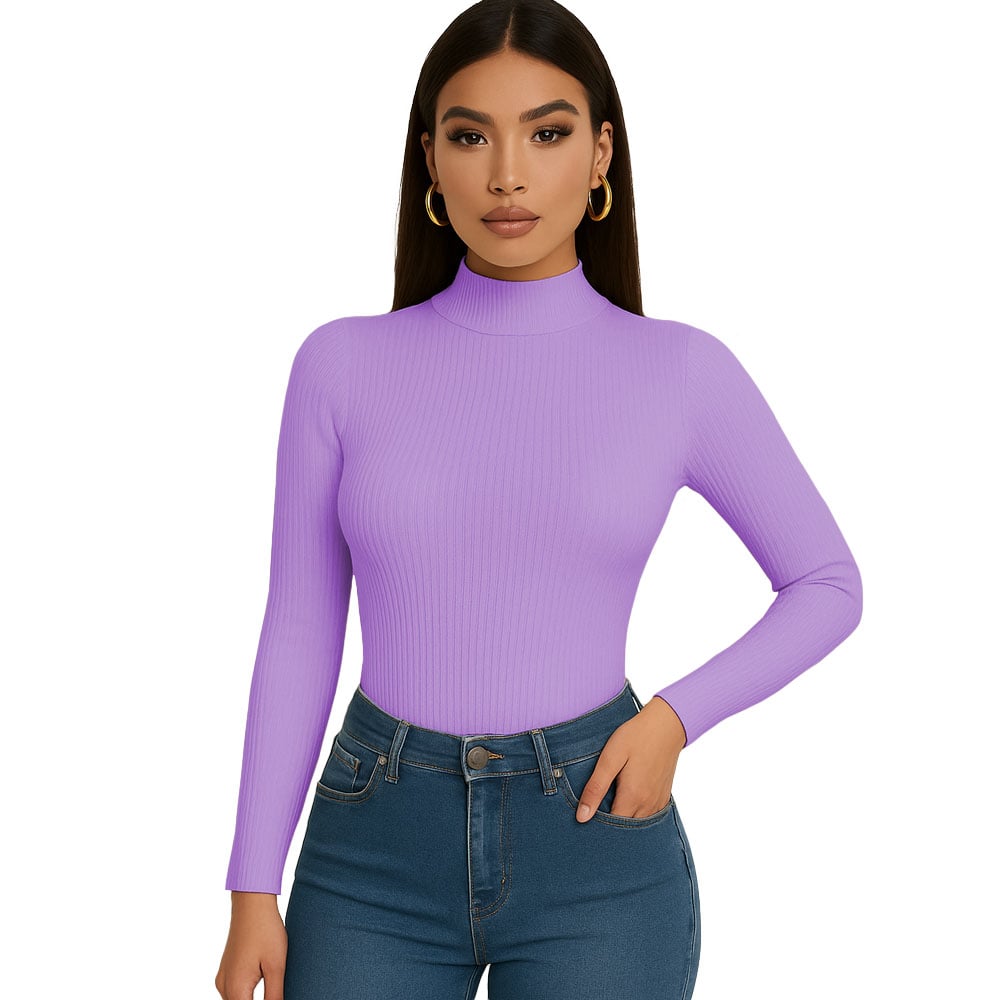 POLO MUJER CAFARENA MANGA LARGA RIB GRUESO TIC-13 COLOR LILA - 1