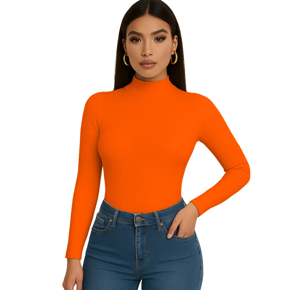 POLO MUJER CAFARENA MANGA LARGA RIB GRUESO TIC-13 COLOR NARANJA - 1