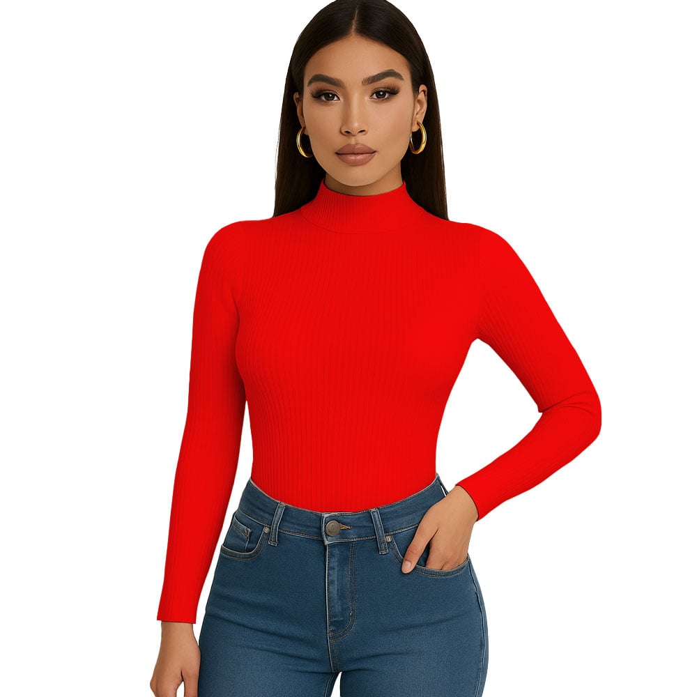 POLO MUJER CAFARENA MANGA LARGA RIB GRUESO TIC-13 COLOR ROJO - 1