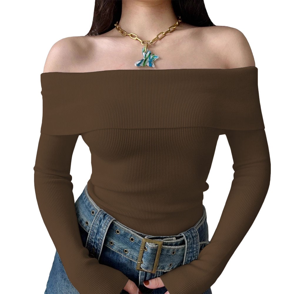 POLO MUJER RUMBERA MANGA LARGA RIB GRUESO NEW 710-16 COLOR MARRON - 1