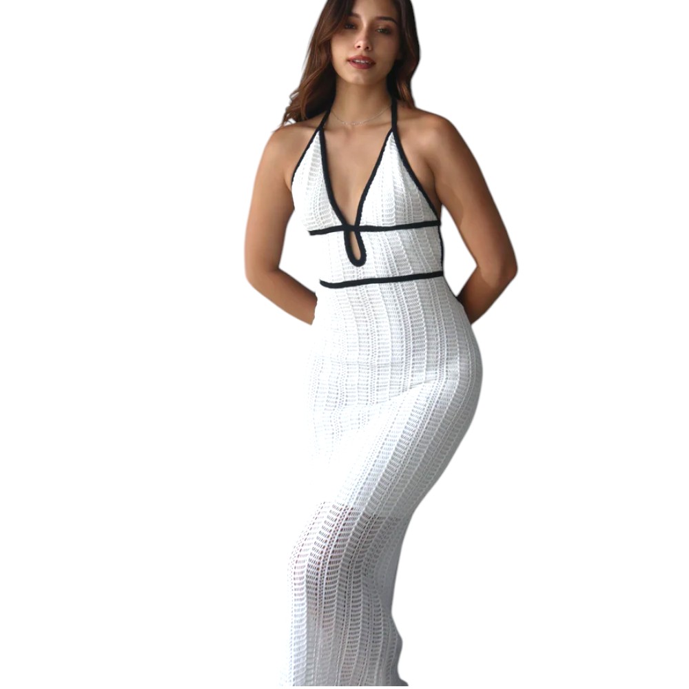 VESTIDO HILO TACTO ALGODON MALLA FALDA 127G BRA-33 COLOR PERLA - 1