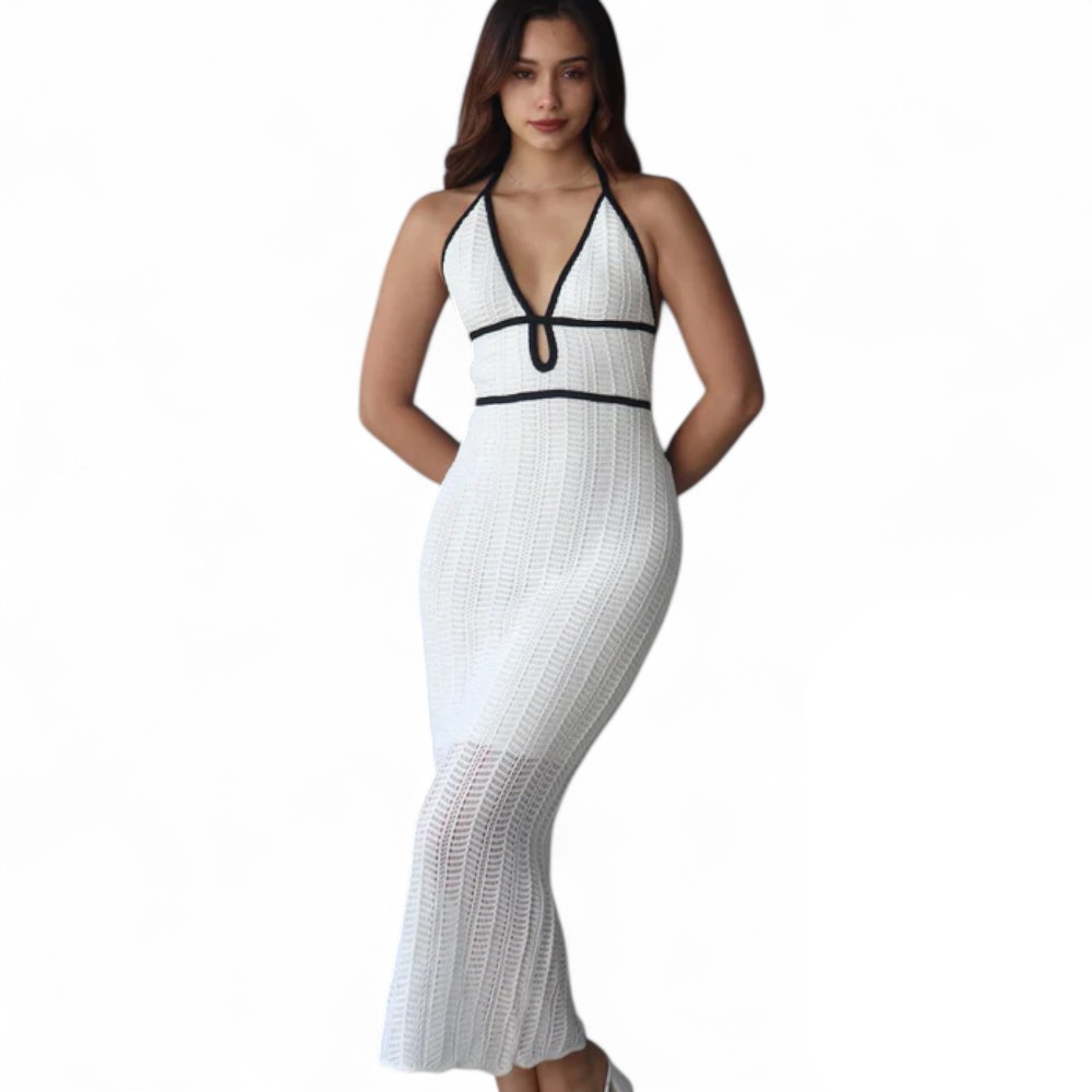VESTIDO HILO TACTO ALGODON MALLA FALDA 127G BRA-33 COLOR PERLA - 2