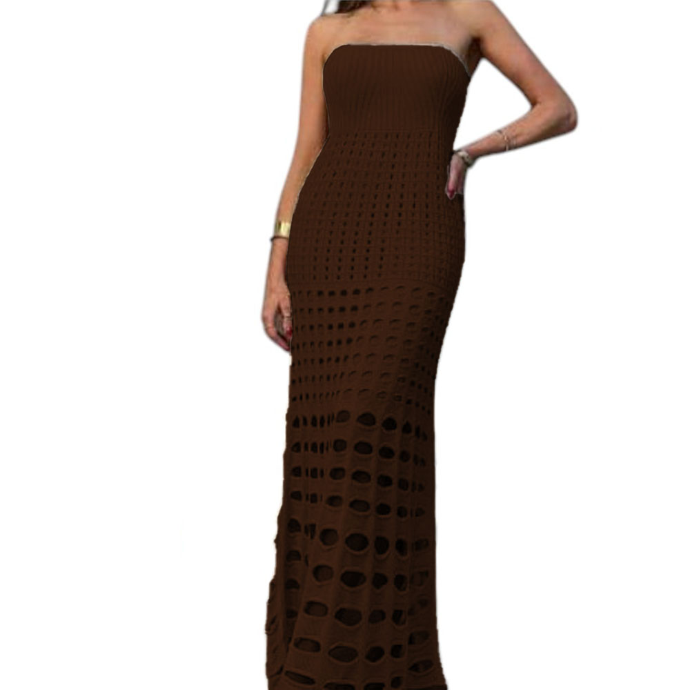 VESTIDO MUJER HILO MAXI BOMBAS G359-35 COLOR MARRON - 1