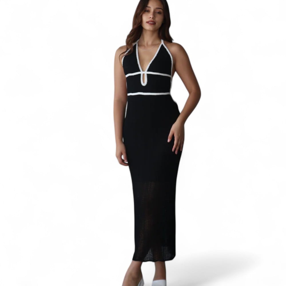 VESTIDO HILO TACTO ALGODON MALLA FALDA 127G BRA-33 COLOR NEGRO - 1