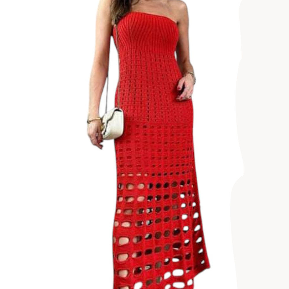 VESTIDO MUJER HILO MAXI BOMBAS G359-35 COLOR ROJO - 1