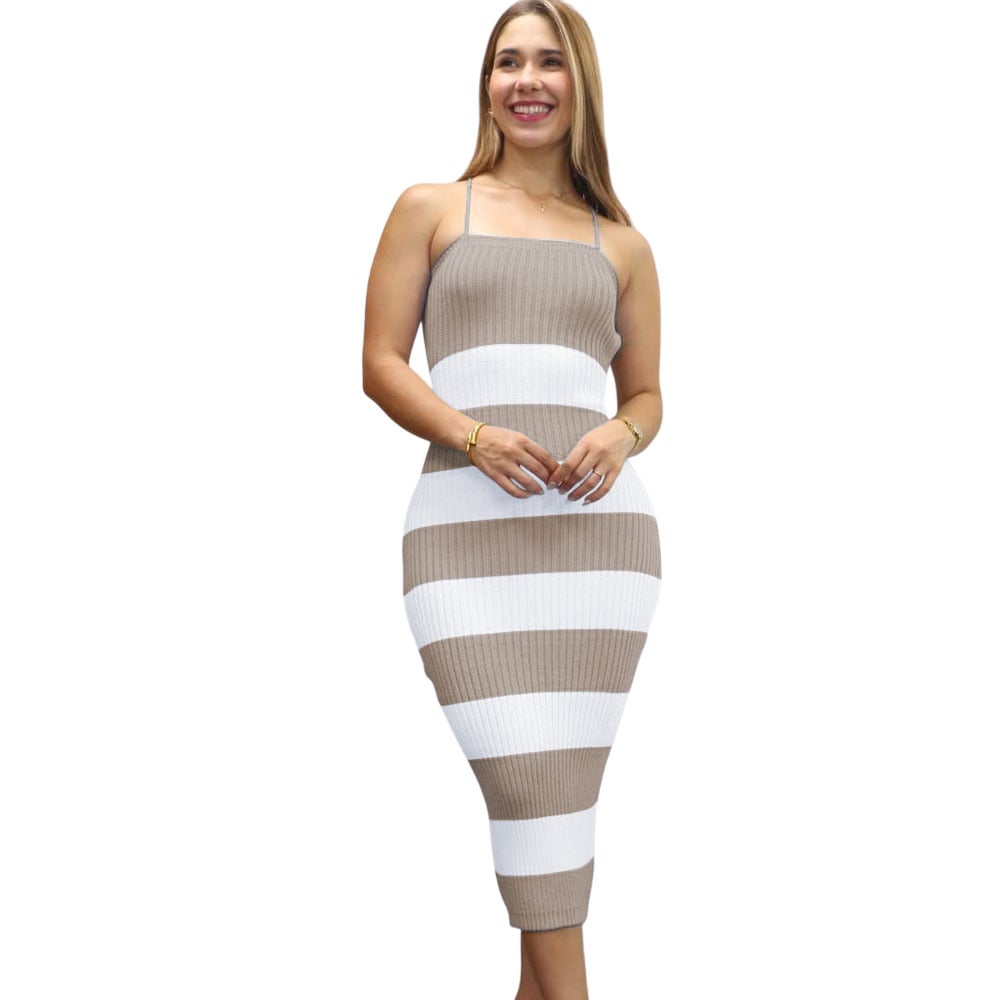 VESTIDO MUJER HILO TACTO MAXI RAYAS 359G-25 COLOR CRUDO - 1