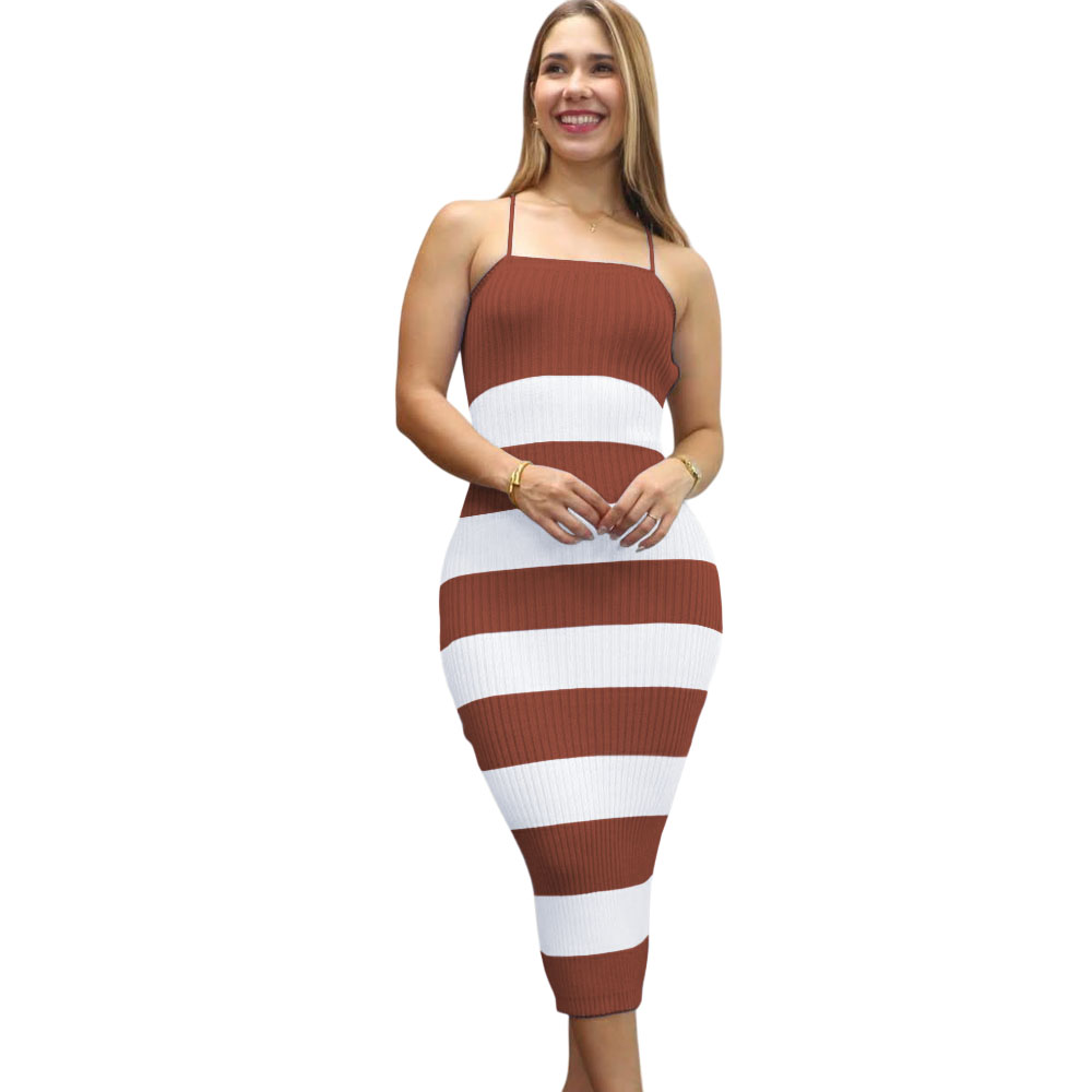 VESTIDO MUJER HILO TACTO MAXI RAYAS 359G-25 COLOR CAMEL - 1