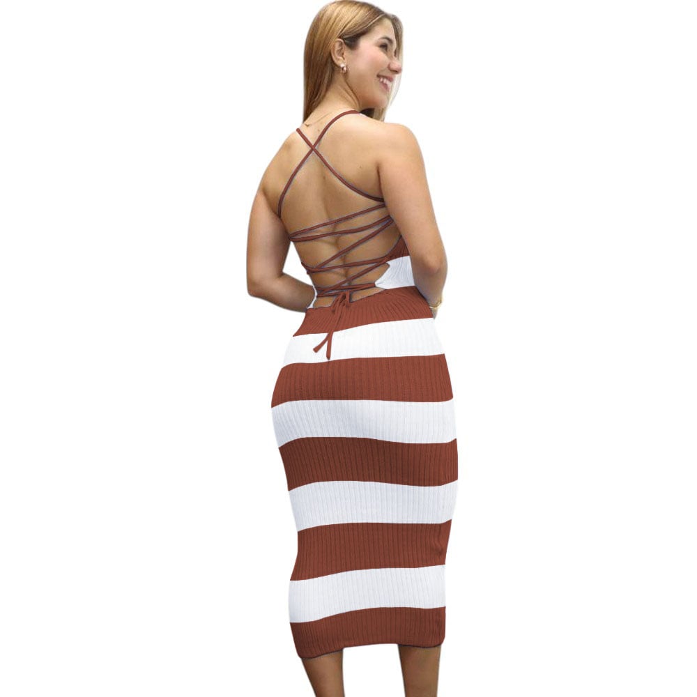 VESTIDO MUJER HILO TACTO MAXI RAYAS 359G-25 COLOR CAMEL - 2