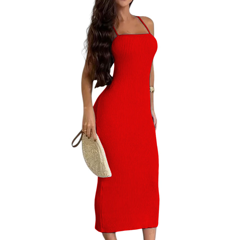 VESTIDO ESPALDA AMARRADA HILO 463G DOM-23 COLOR ROJO - 1