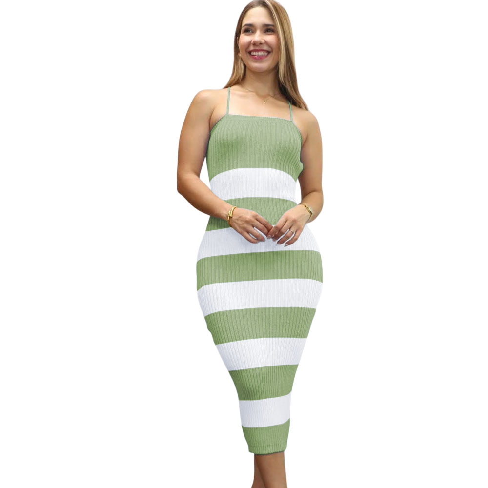 VESTIDO MUJER HILO TACTO MAXI RAYAS 359G-25 COLOR VERDE - 2
