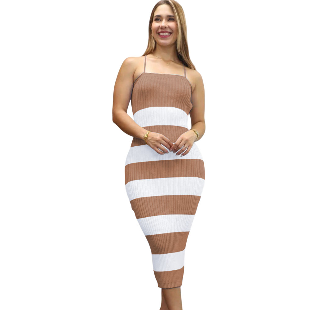 VESTIDO MUJER HILO TACTO MAXI RAYAS 359G-25 COLOR BEIGE - 2