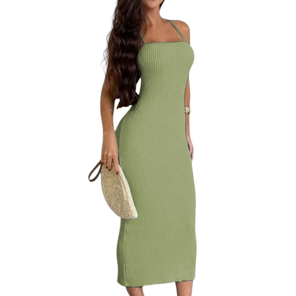 VESTIDO ESPALDA AMARRADA HILO 463G DOM-23 COLOR VERDE - 1
