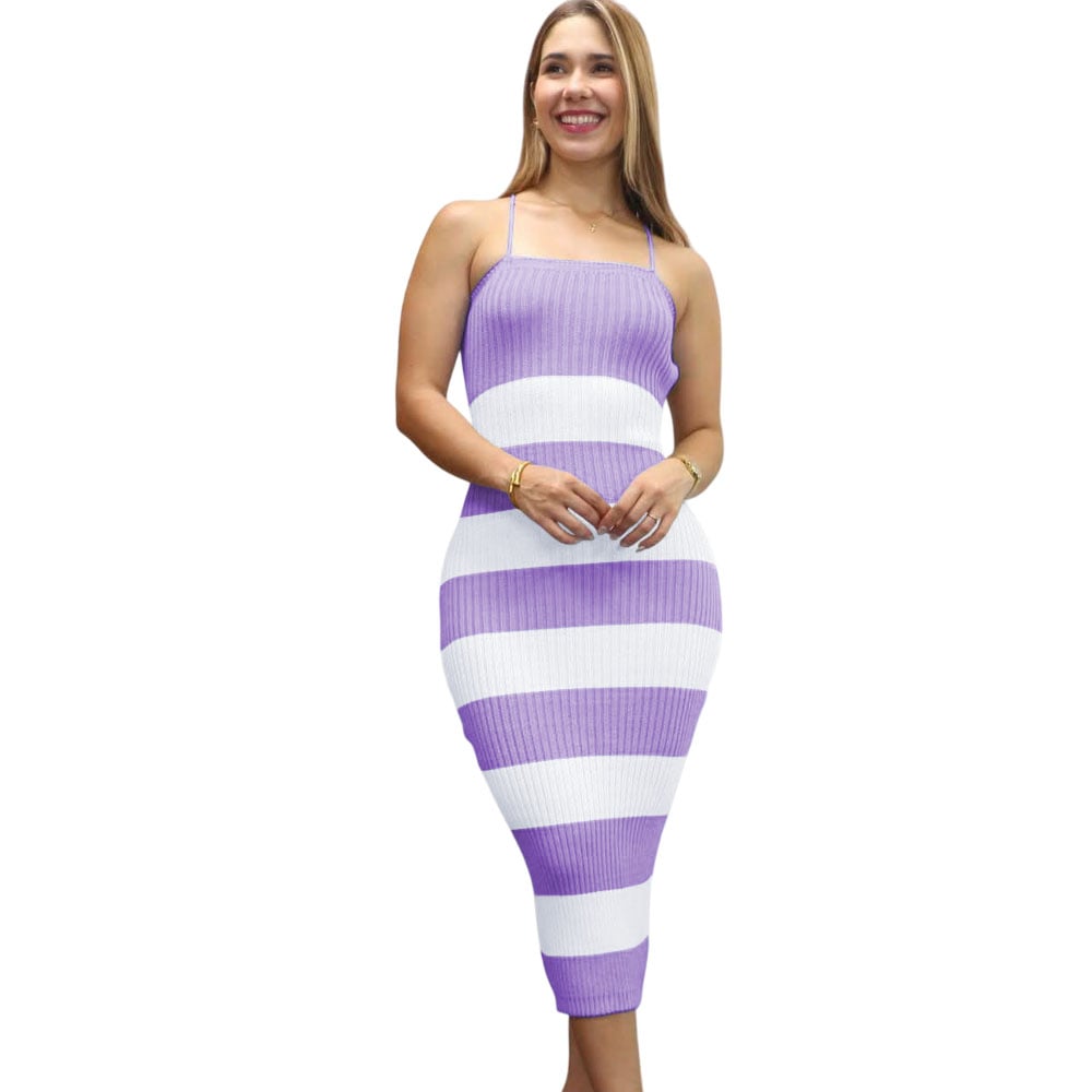 VESTIDO MUJER HILO TACTO MAXI RAYAS 359G-25 COLOR LILA - 1