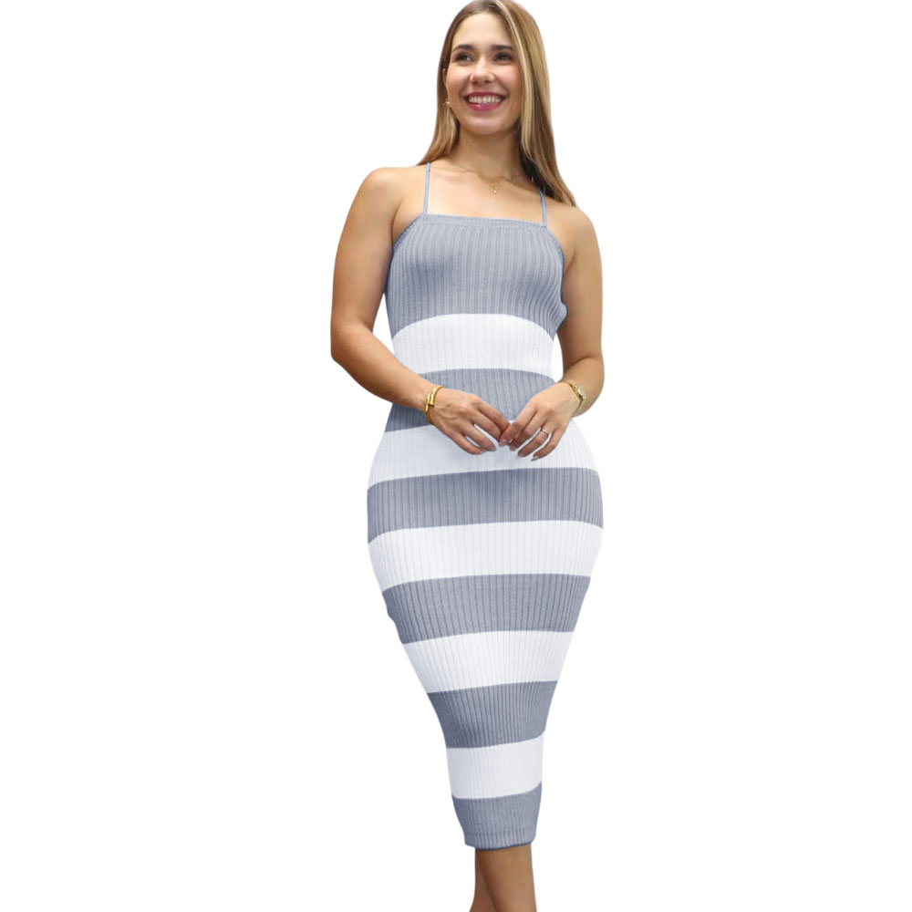 VESTIDO MUJER HILO TACTO MAXI RAYAS 359G-25 COLOR GRIS - 1