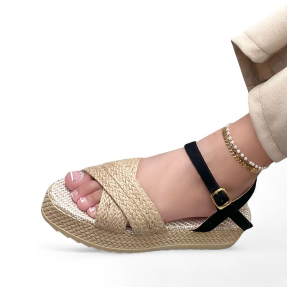 SANDALIA MUJER FORRADO YUTE CRUZADO 1022L-55 COLOR NEGRO - 1