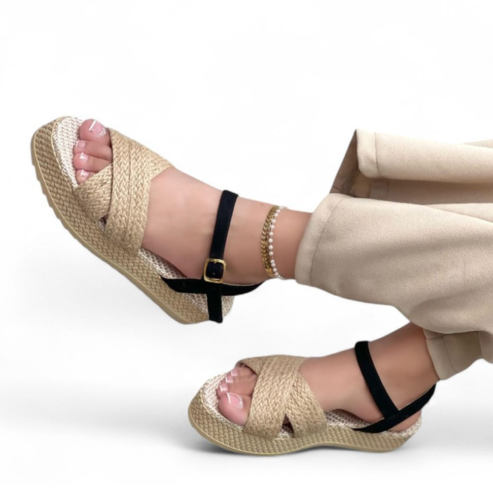 SANDALIA MUJER FORRADO YUTE CRUZADO 1022L-55 COLOR NEGRO - 2