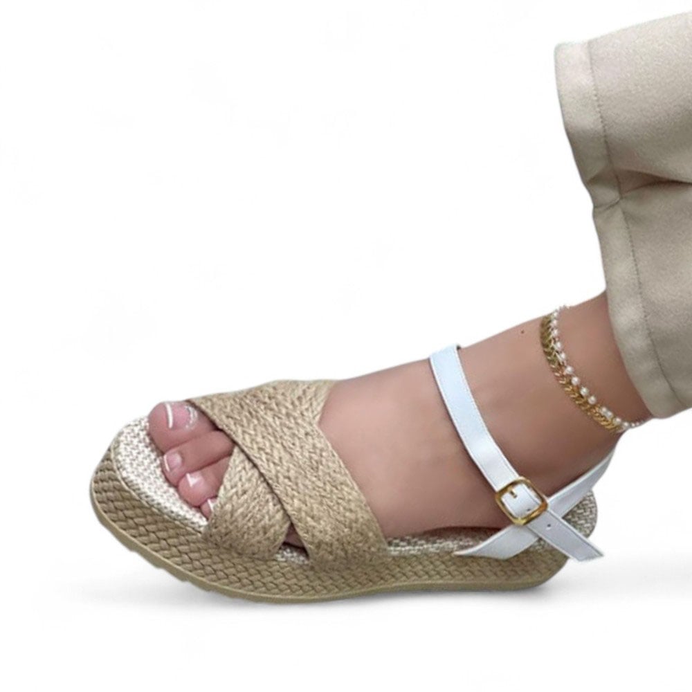 SANDALIA MUJER FORRADO YUTE CRUZADO 1022L-55 COLOR BLANCO - 1