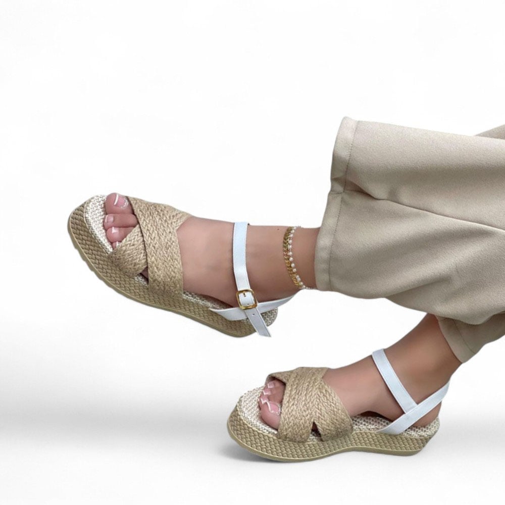 SANDALIA MUJER FORRADO YUTE CRUZADO 1022L-55 COLOR BLANCO - 2