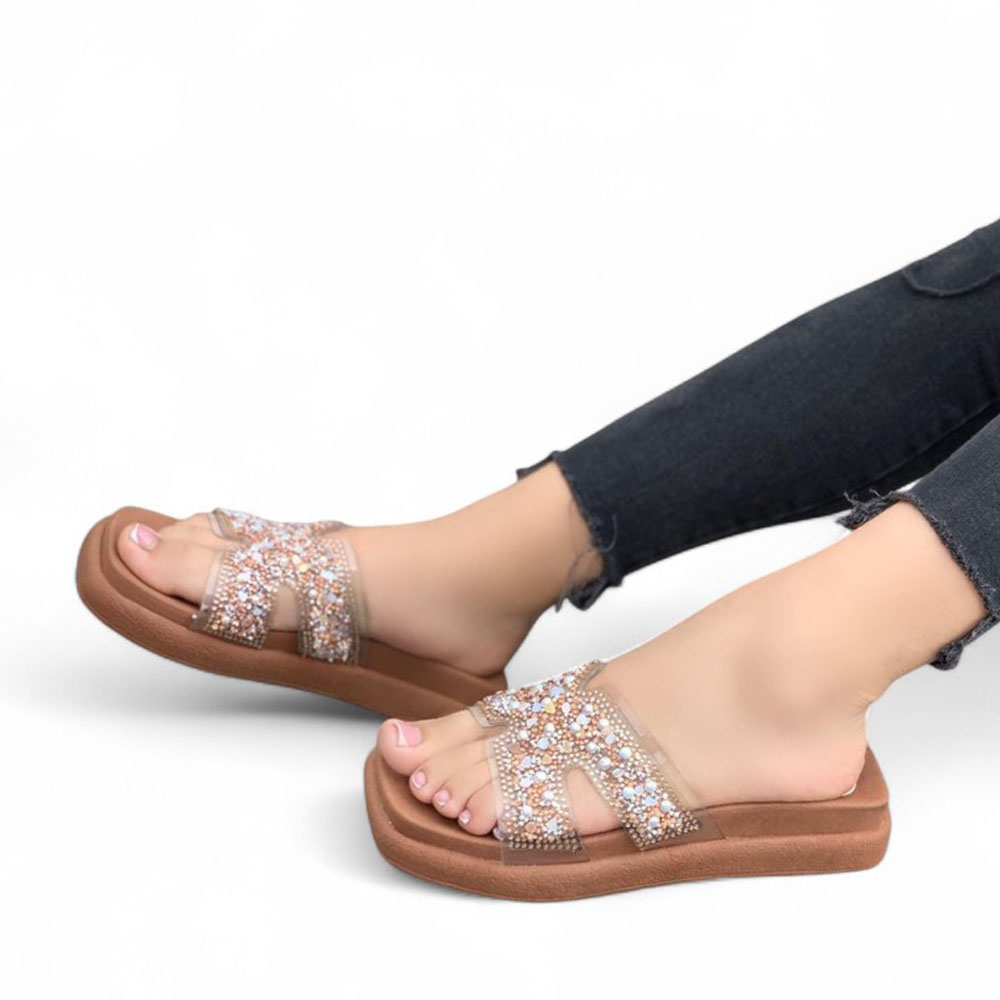 SANDALIA MUJER MICA BRILLOS 1022L-53 COLOR CAMEL - 2