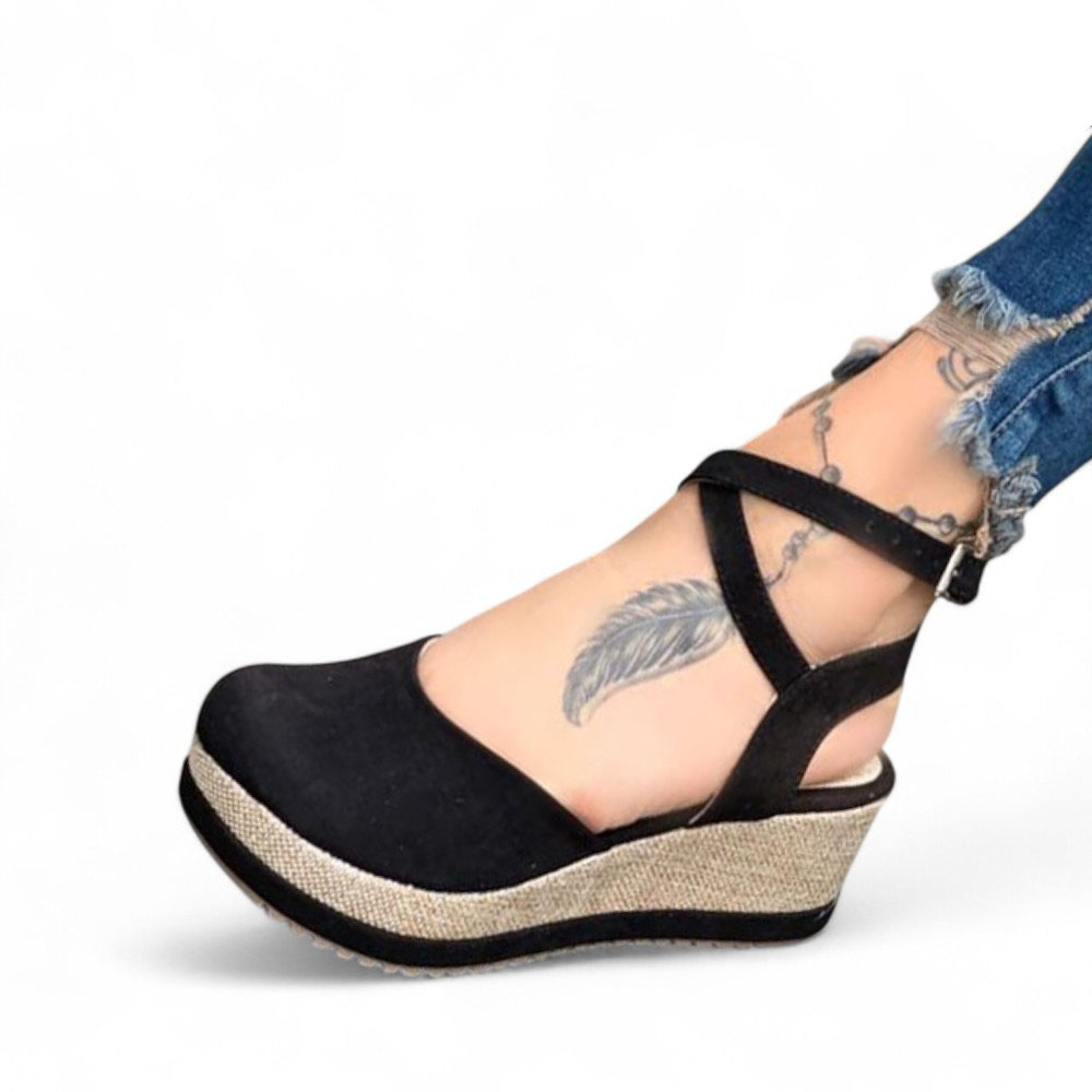 SANDALIA MUJER GAMUZA CERRADO TACO 7 1022L-50 COLOR NEGRO - 1