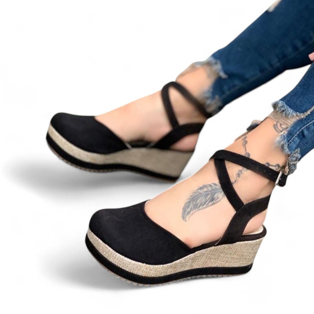 SANDALIA MUJER GAMUZA CERRADO TACO 7 1022L-50 COLOR NEGRO - 2