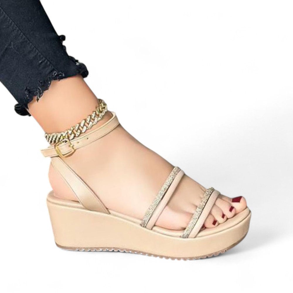 SANDALIA MUJER TACO 7 DOBLE CINTA 1022L-45 COLOR BEIGE - 1