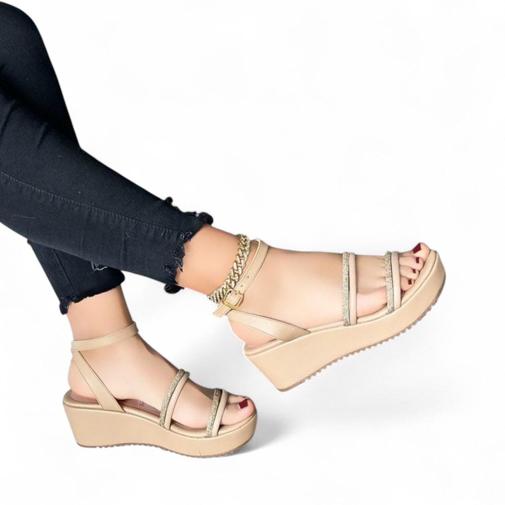 SANDALIA MUJER TACO 7 DOBLE CINTA 1022L-45 COLOR BEIGE - 2