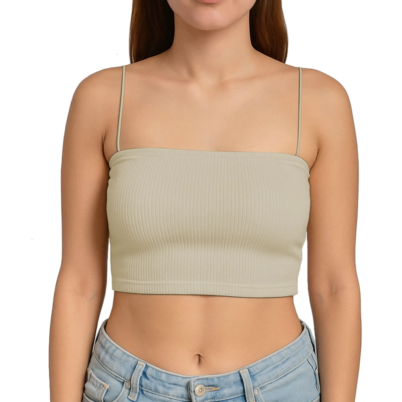TOP STRAPLE CON TIRANTES COLA DE RATA RIB GRUESO NEW-08 COLOR CRUDO - 1